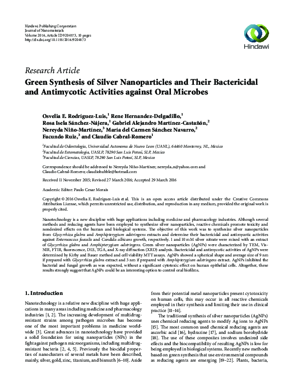 (PDF) Green synthesis of silver nanoparticles and their application for ...