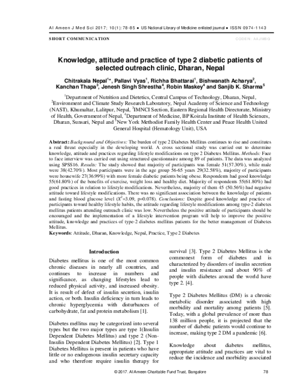 (PDF) Knowledge, attitude and practice of type 2 diabetic patients of ...