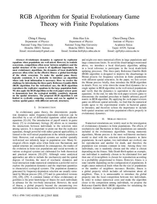 (PDF) RGB algorithm for spatial evolutionary game theory with finite ...
