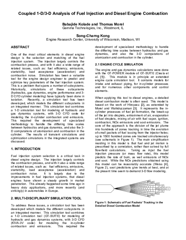(PDF) Coupled 1-D/3-D Analysis of Fuel Injection and Diesel Engine ...