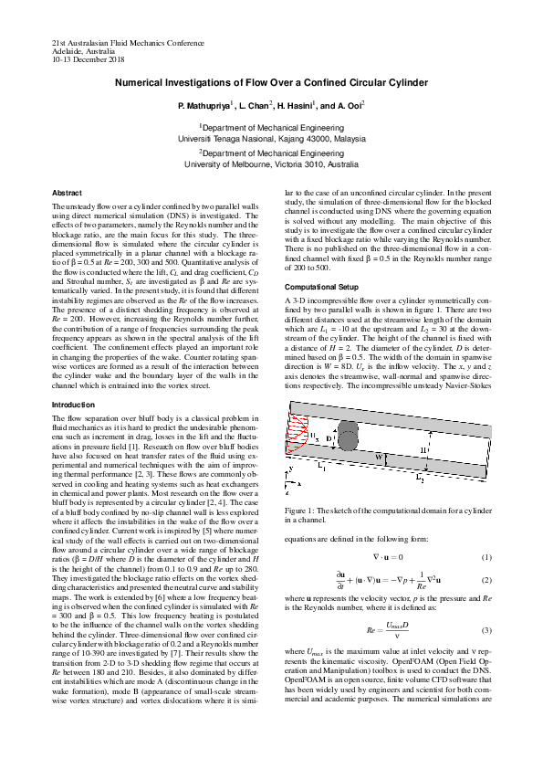 (PDF) Numerical investigations of flow over a confined circular cylinder
