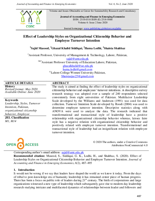 (PDF) Effect of Leadership Styles on Organizational Citizenship ...