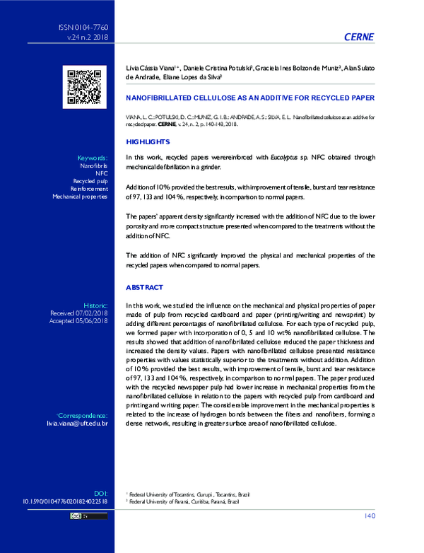 (PDF) Nanofibrillated Cellulose as an Additive for Recycled Paper