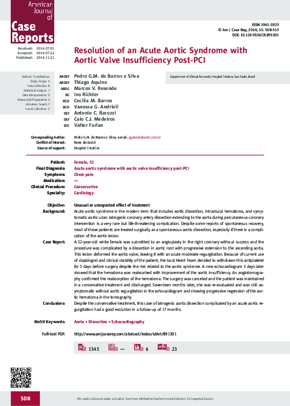 (PDF) Resolution of an acute aortic syndrome with aortic valve ...