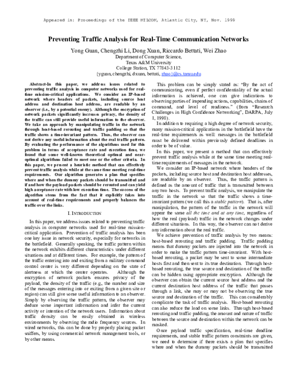 (PDF) Preventing traffic analysis for real-time communication networks