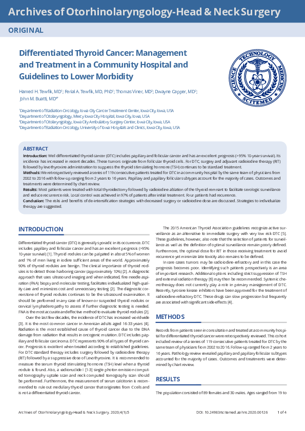 (PDF) Differentiated Thyroid Cancer: Management and Treatment in a ...