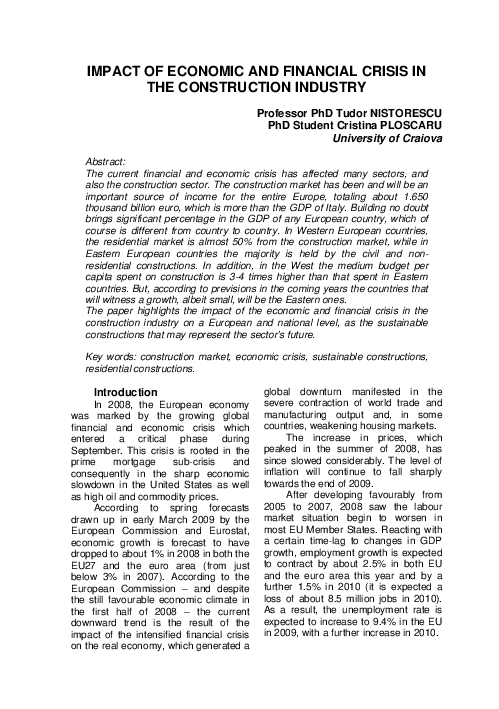 (PDF) Impact of Economic and Financial Crisis in the Construction Industry