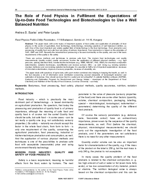 (PDF) The Role of Food Physics in Fulfilment the Expectations of Up-to ...