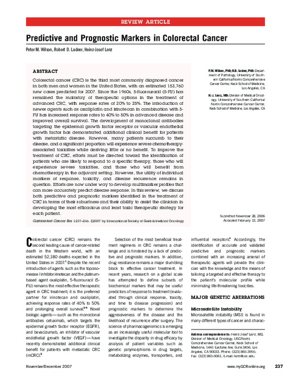 (PDF) Predictive and prognostic markers in colorectal cancer