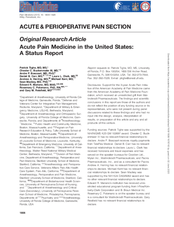 (PDF) Acute Pain Medicine in the United States: A Status Report