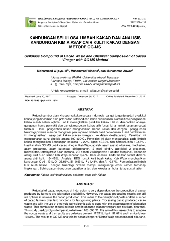(PDF) METODE GC-MS Cellulose Compound of Cacao Waste and Chemical ...