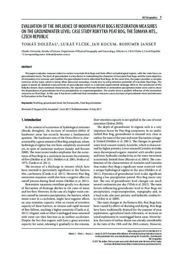 (PDF) Evaluation of the influence of mountain peat bogs restoration ...