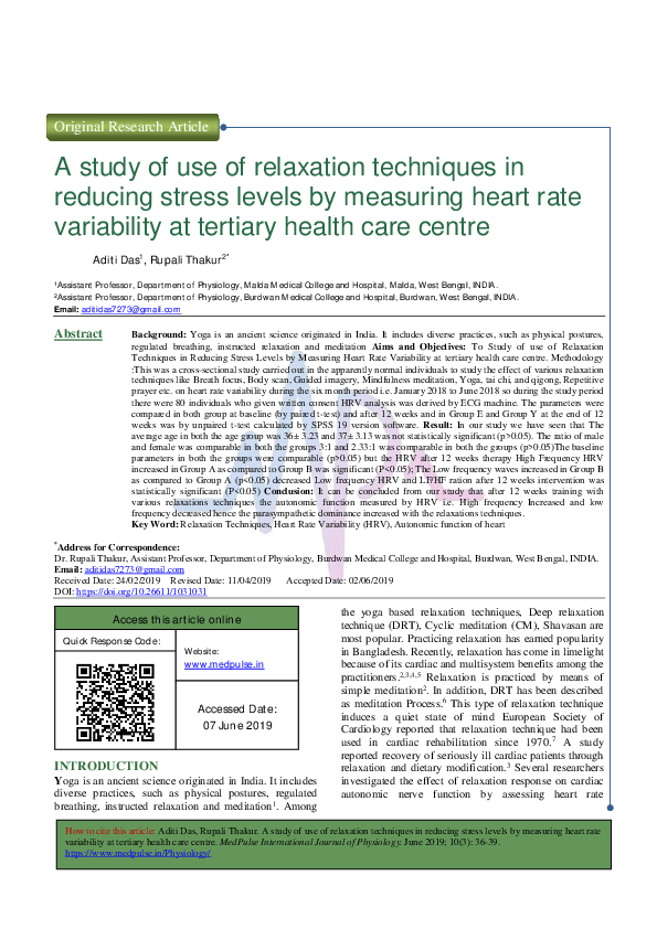 (PDF) Effectiveness of Relaxation Techniques in Reducing Stress Levels ...