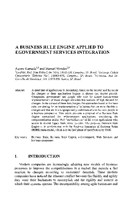 (PDF) A Business Rule Engine Applied to Egovernment Services Integration