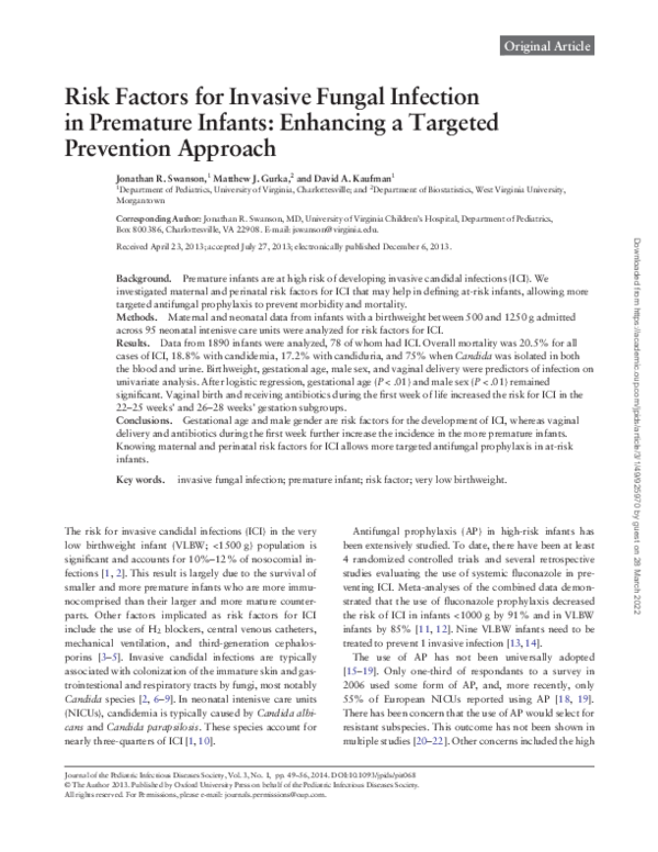 (PDF) Risk Factors for Invasive Fungal Infection in Premature Infants ...