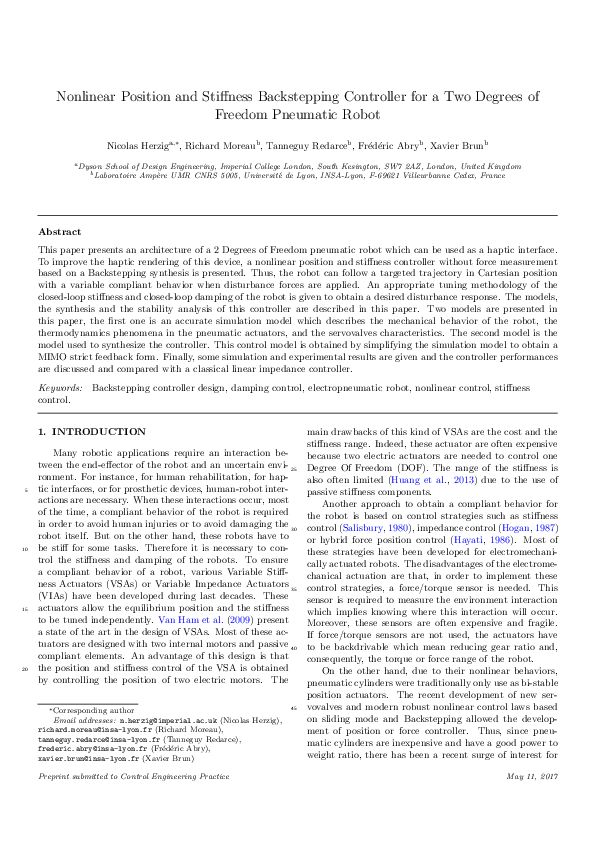 (PDF) Nonlinear position and stiffness Backstepping controller for a ...
