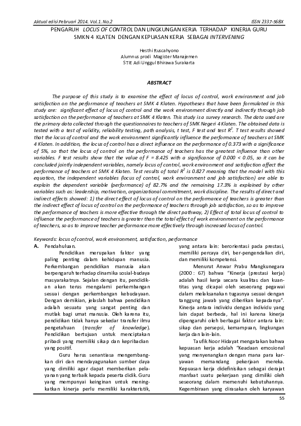 (PDF) Pengaruh Locus of Control Dan Lingkungan Kerja Terhadap Kinerja ...