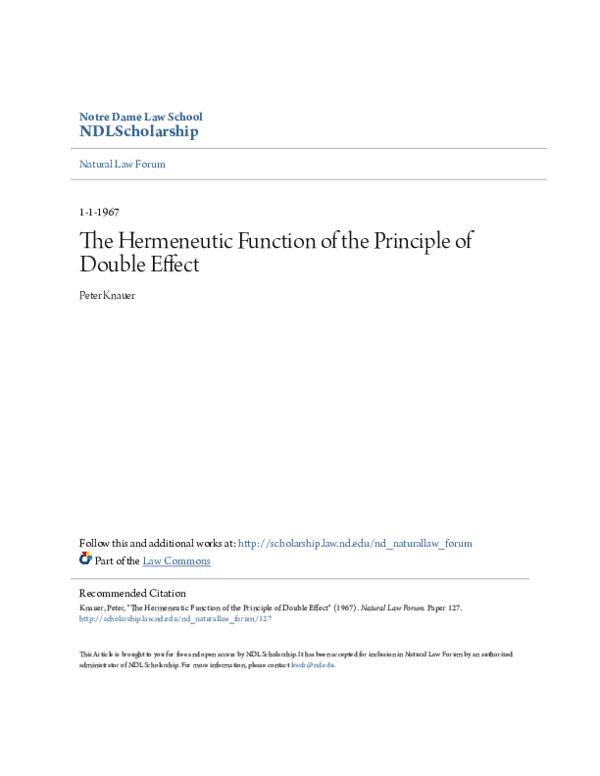 (PDF) The Hermeneutic Function of the Principle of Double Effect