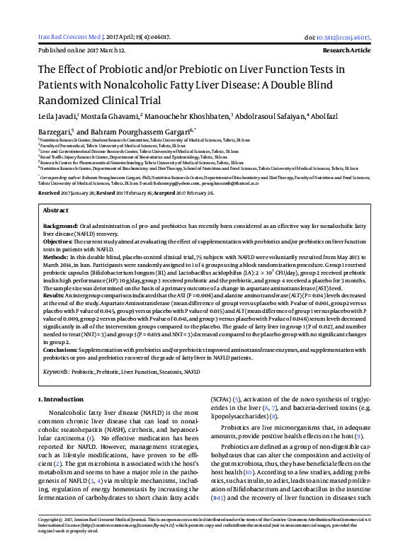 (PDF) The Effect of Probiotic and/or Prebiotic on Liver Function Tests ...