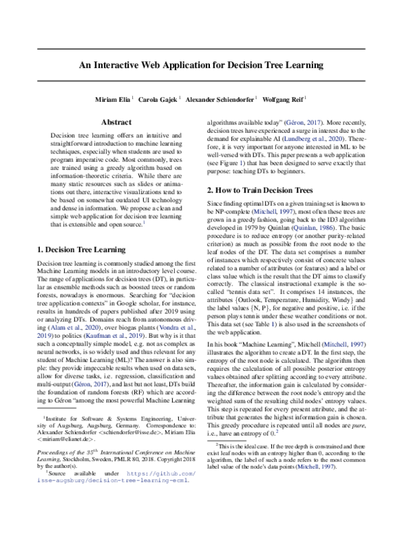 (PDF) An Interactive Web Application for Decision Tree Learning