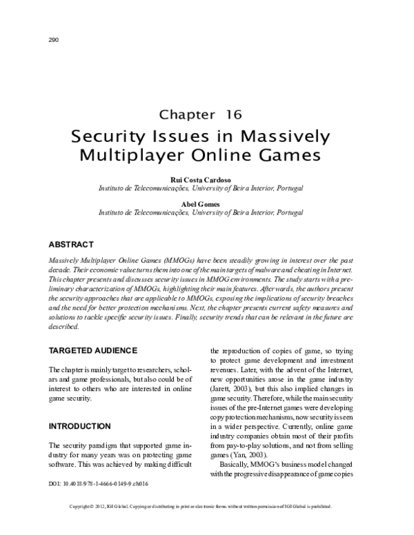(PDF) Security Issues in Massively Multiplayer Online Games