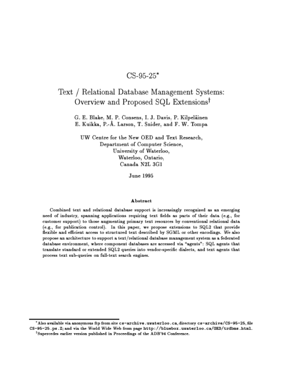 (PDF) Text/relational database management systems: Overview and ...