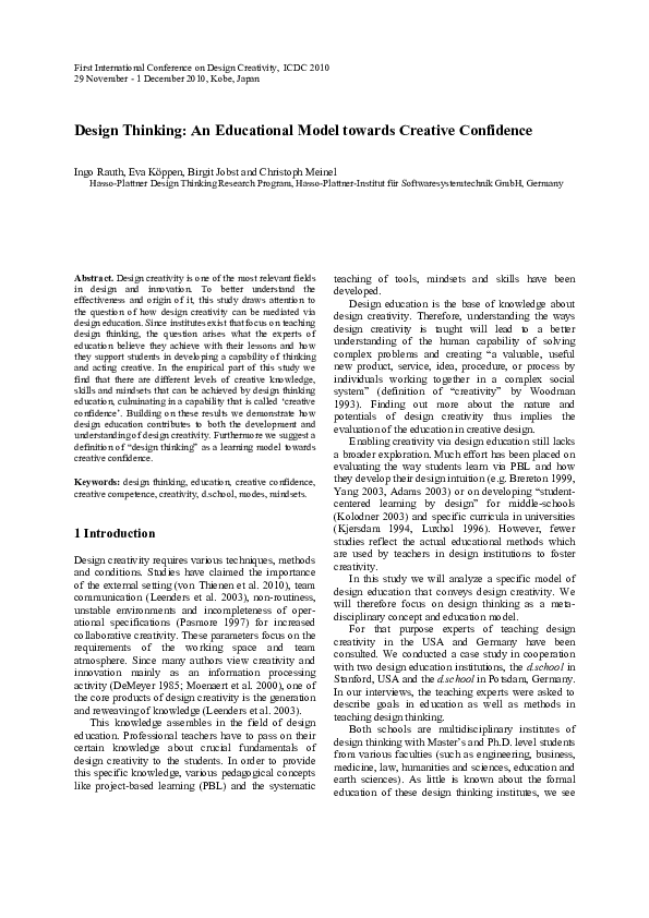 (PDF) Design Thinking: An Educational Model towards Creative Confidence