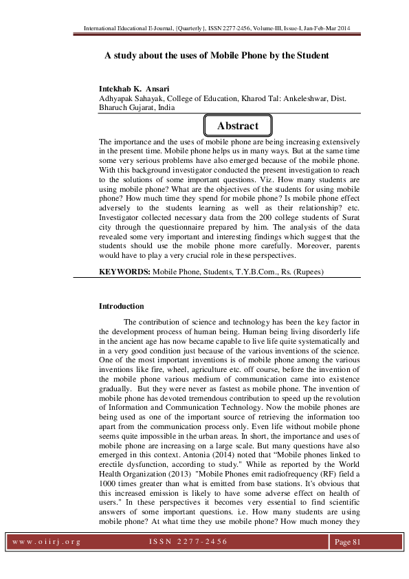 (PDF) A study about the uses of Mobile Phone by the Student