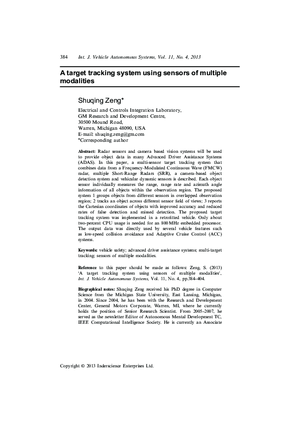 (PDF) A target tracking system using sensors of multiple modalities