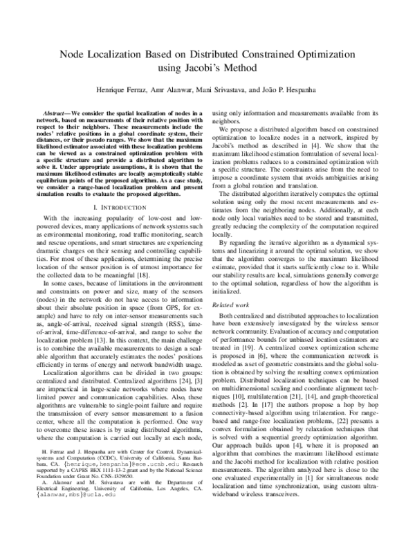 (PDF) Node localization based on distributed constrained optimization ...