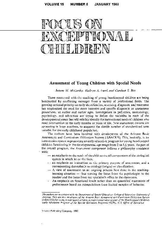 (PDF) Assessment of Young Children with Special Needs