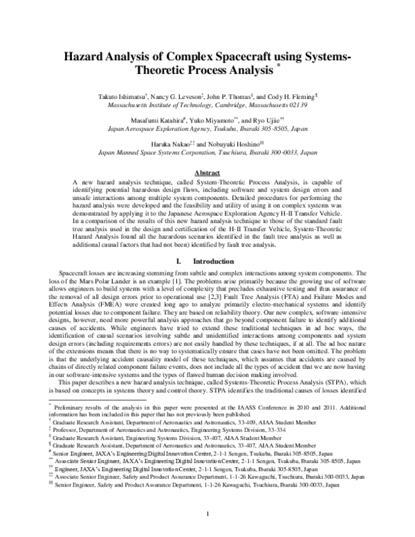(PDF) Hazard Analysis of Complex Spacecraft Using Systems-Theoretic ...