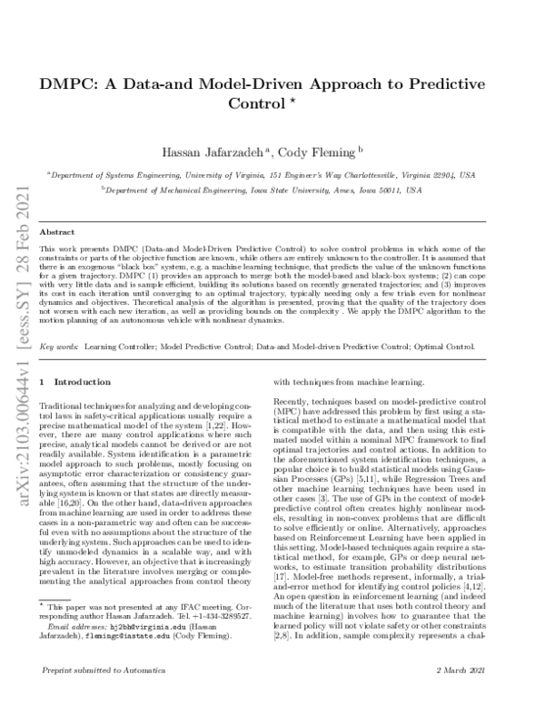 (PDF) DMPC: A data-and model-driven approach to predictive control
