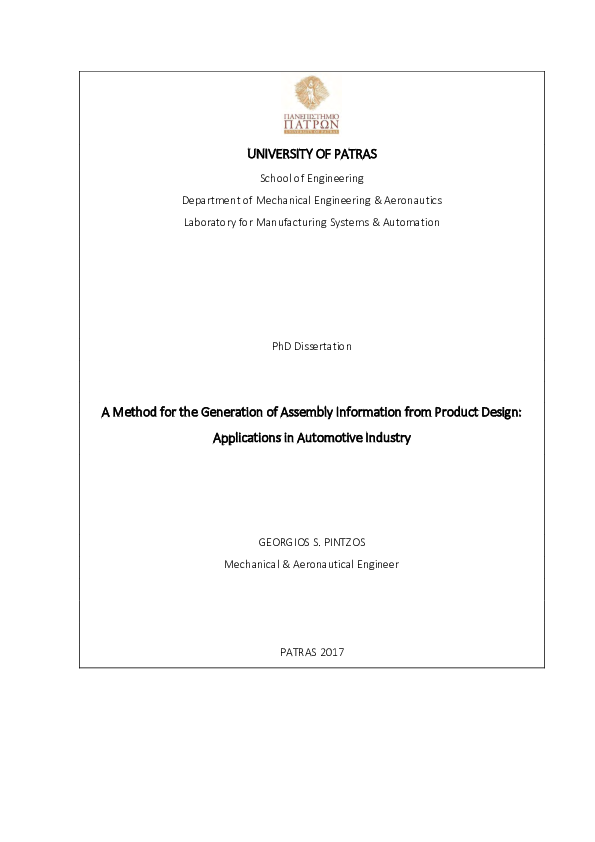 (PDF) A method for the generation of assembly information from product ...