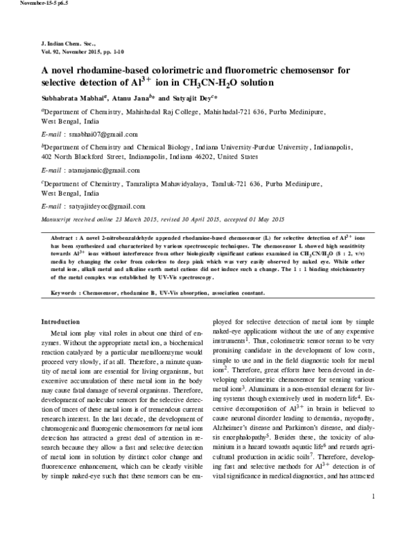 (PDF) A novel rhodamine-based colorimetric and fluorometric chemosensor ...