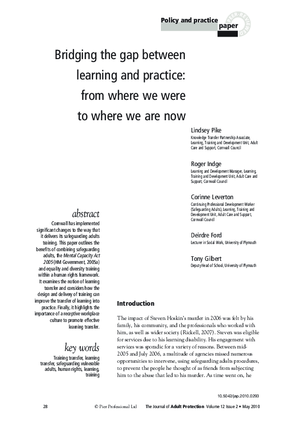 (PDF) Bridging the gap between learning and practice: from where we ...