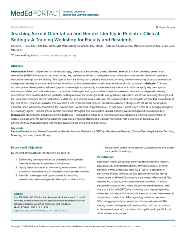 (PDF) Teaching Sexual Orientation and Gender Identity in Pediatric ...