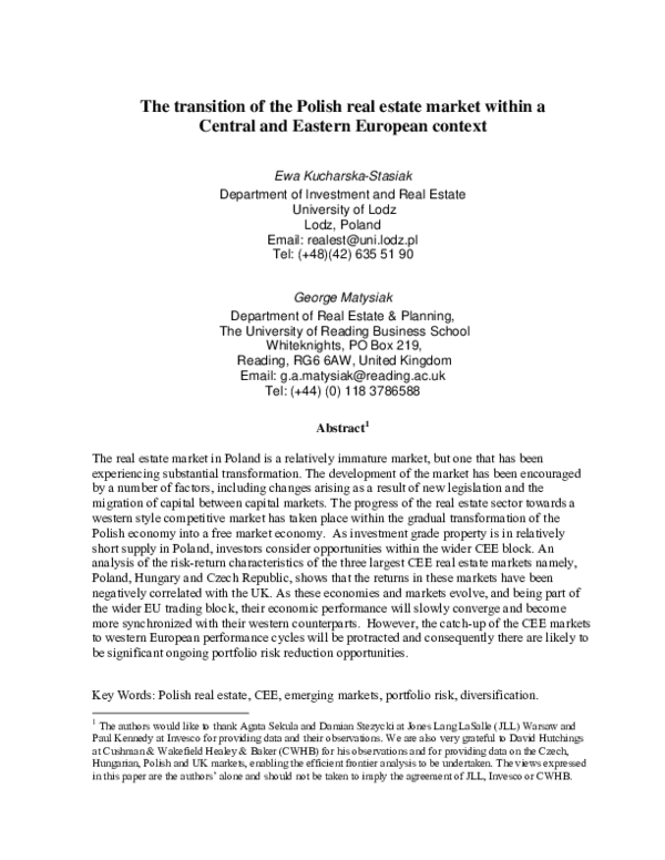 (PDF) The transition of the Polish real estate market within a Central and Eastern European