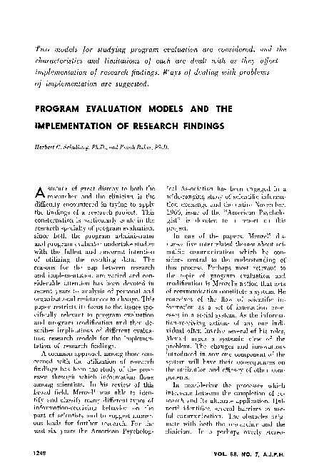 (PDF) Program evaluation models and the implementation of research findings