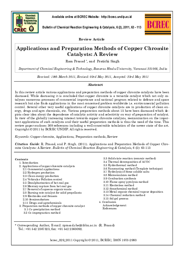 (PDF) Applications and Preparation Methods of Copper Chromite Catalysts ...