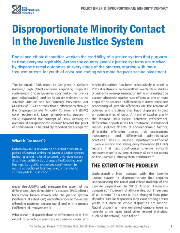 (PDF) Disproportionate Minority Contact in the Juvenile Justice System