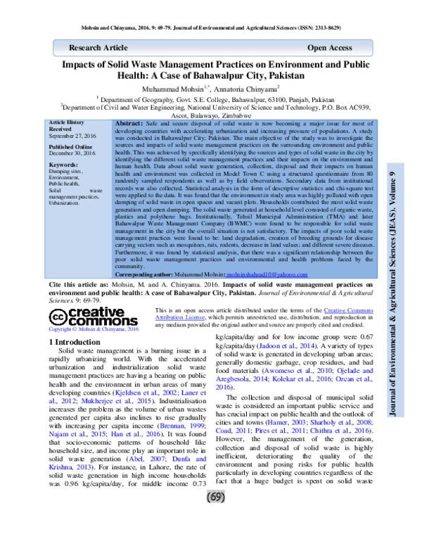 (PDF) Impacts of Solid Waste Management Practices on Environment and ...