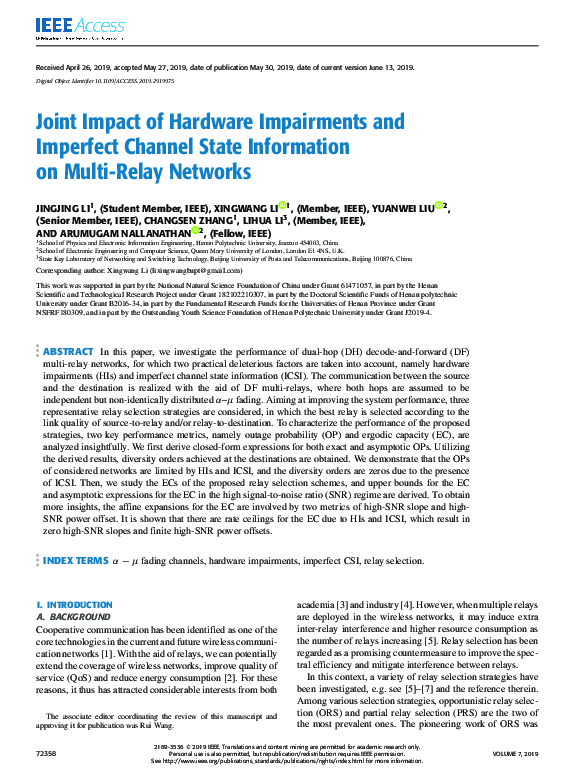(PDF) Joint Impact of Hardware Impairments and Imperfect Channel State ...
