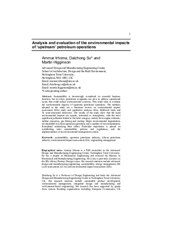 (PDF) Analysis and evaluation of the environmental impacts of 'upstream ...