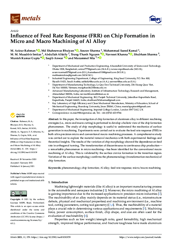 (PDF) Influence of Feed Rate Response (FRR) on Chip Formation in Micro ...