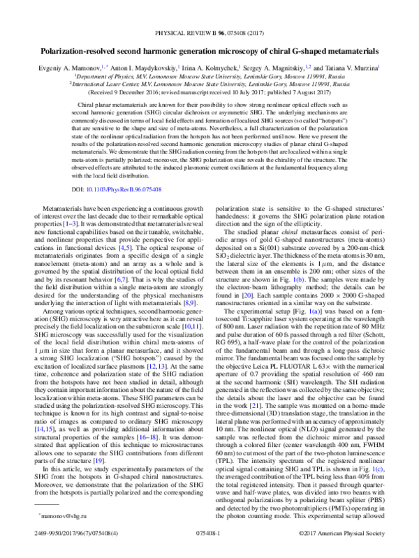 (PDF) Polarization-resolved second harmonic generation microscopy of ...