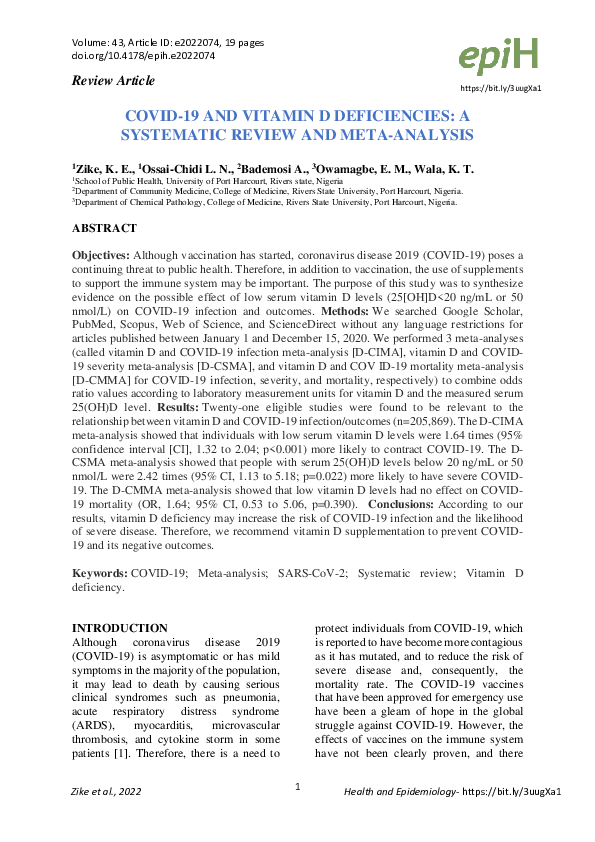 (PDF) COVID-19 AND VITAMIN D DEFICIENCIES: A SYSTEMATIC REVIEW AND META ...