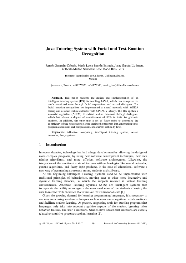 (PDF) Java Tutoring System with Facial and Text Emotion Recognition