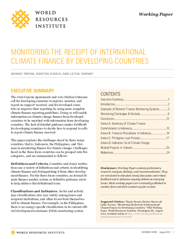 (PDF) Monitoring the Receipt of International Climate Finance by ...