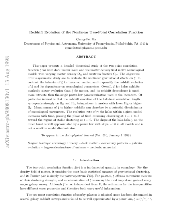(PDF) Redshift Evolution of the Nonlinear Two‐Point Correlation Function
